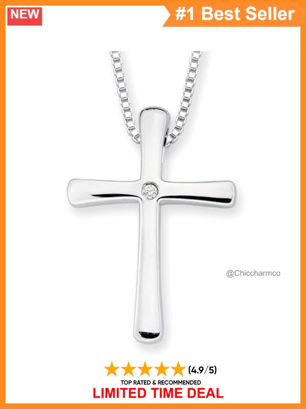 Sterling Silver Diamond Cross Pendant Necklace 18"